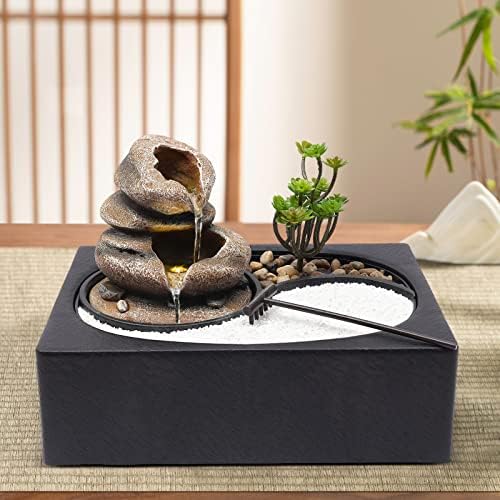 Table Top Water Fountain Indoor with River Rocks and Plants