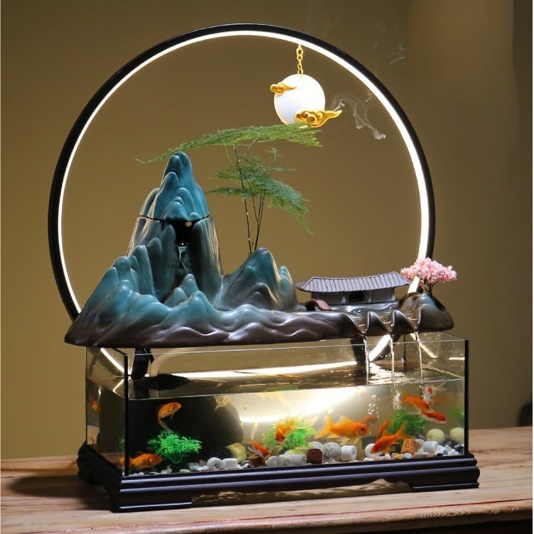 Modern Indoor Water Fountain with Goldfish and Circulating Water System