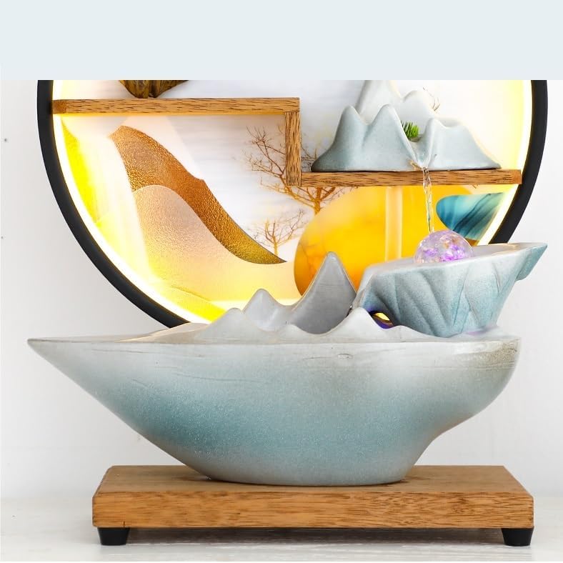 AQWASYUTER Water Fountain Indoor Tabletop Fountain Zen Waterfall Decor Office Desk Ornament