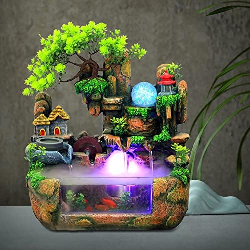 Waterfall Desktop Fountain with Rockery and 12LED Lights