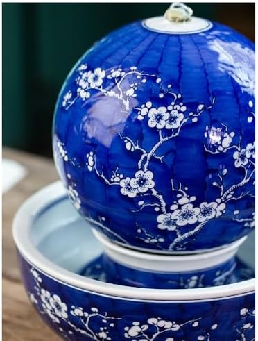 Tabletop Fountain with Blue and White Porcelain Design