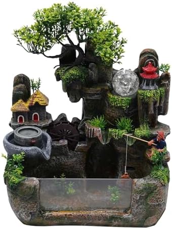 DMSIDN Tabletop Rockery Waterfall Fountain with LED Lights and Atomizer
