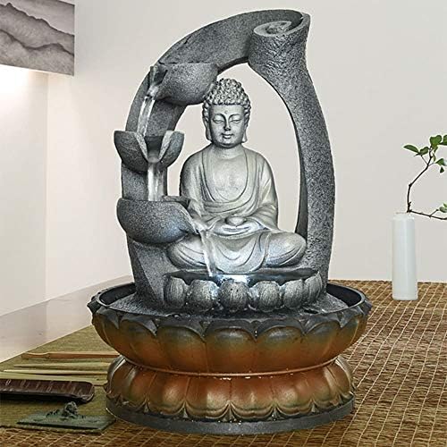 UKN Buddha Fountain Zen Meditation Tabletop Waterfall Grey