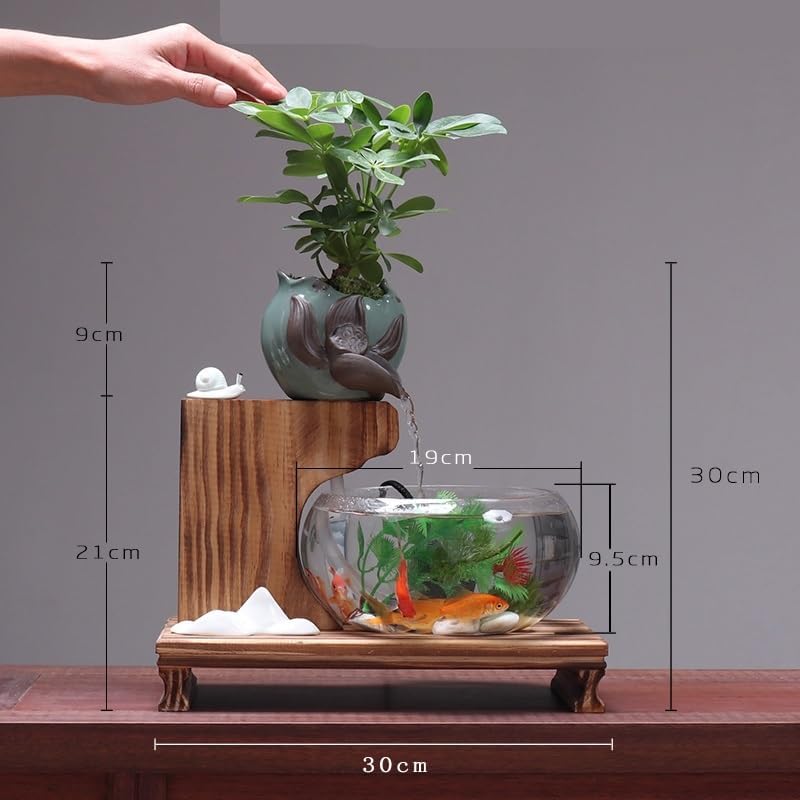 Feng Shui Water Fountain Ornament Elegant Glass Fish Tank with Zen Waterfall