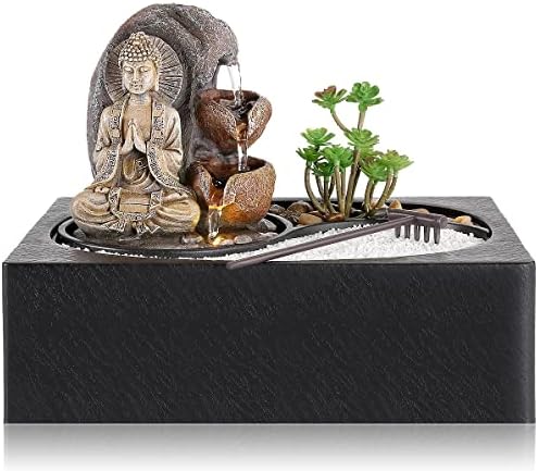 WICHEMI Waterfall Fountain Indoor Zen Garden Decor with LED Light
