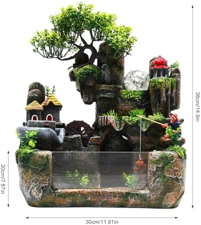 Waterfall Fountain Tabletop with Artificial Tree and LED Light