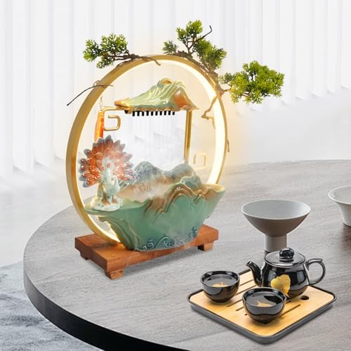 Chinese Style Landscape Deer Indoor Water Fountain with LED Light and Mist
