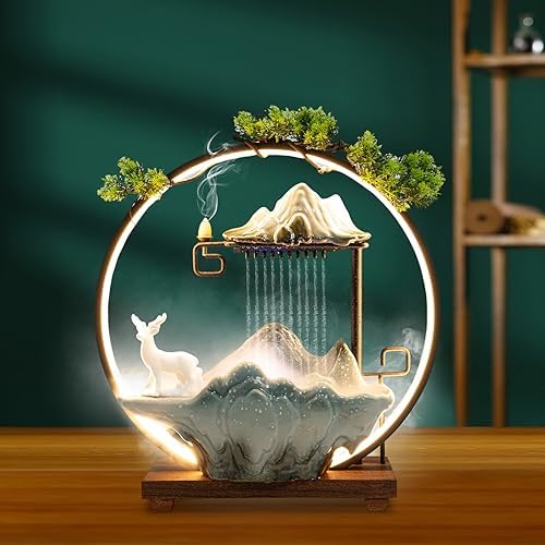 Tabletop Fountain with Glowing Circle and Deer