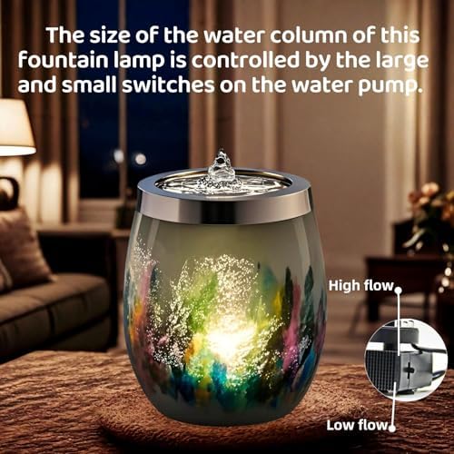 VOREEN Art Glass Tabletop Fountain with White Ambient Light and Aromatherapy