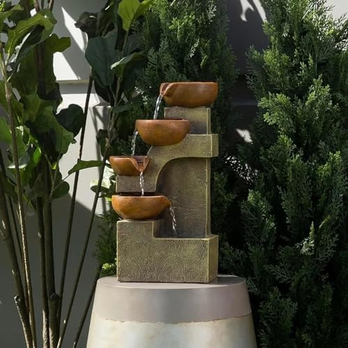 Indoor Outdoor Tabletop Tiered Waterfall Pots with Stone Look