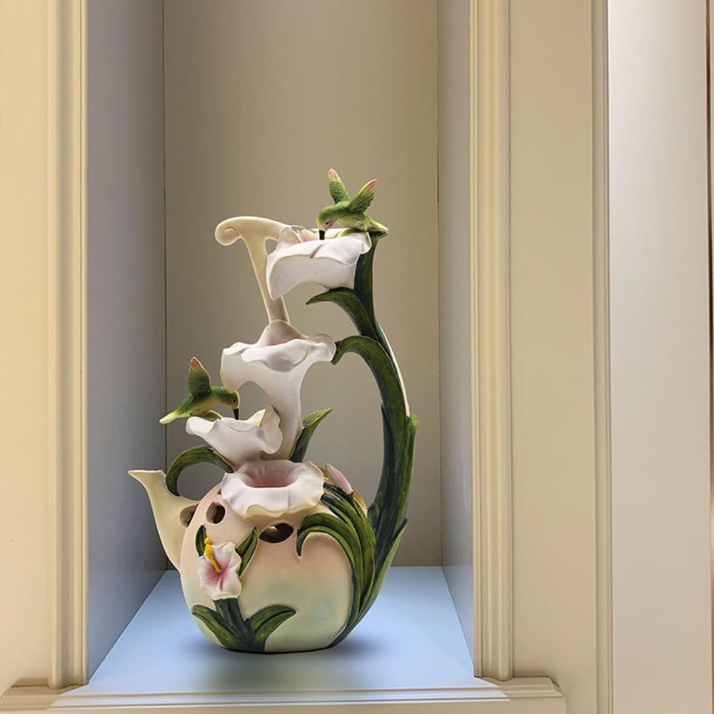 Elegant Desktop Fountain with Hummingbird and Lily Design