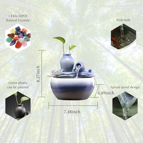 827 Inch Ceramic Tabletop Fountain with Free 10PCS Crystals