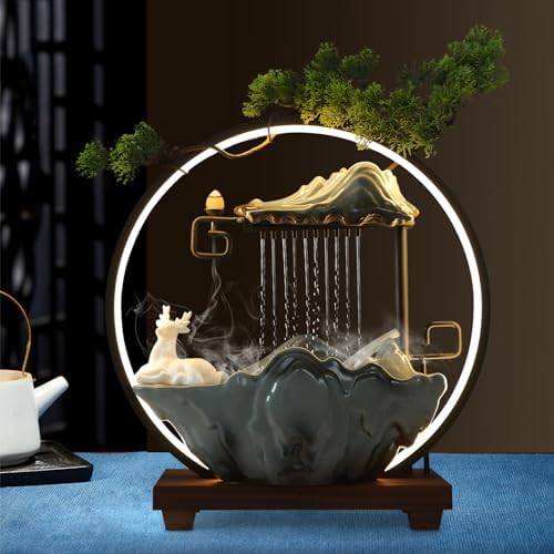 Chinese Style Landscape Deer Indoor Water Fountain with LED Light and Mist 1