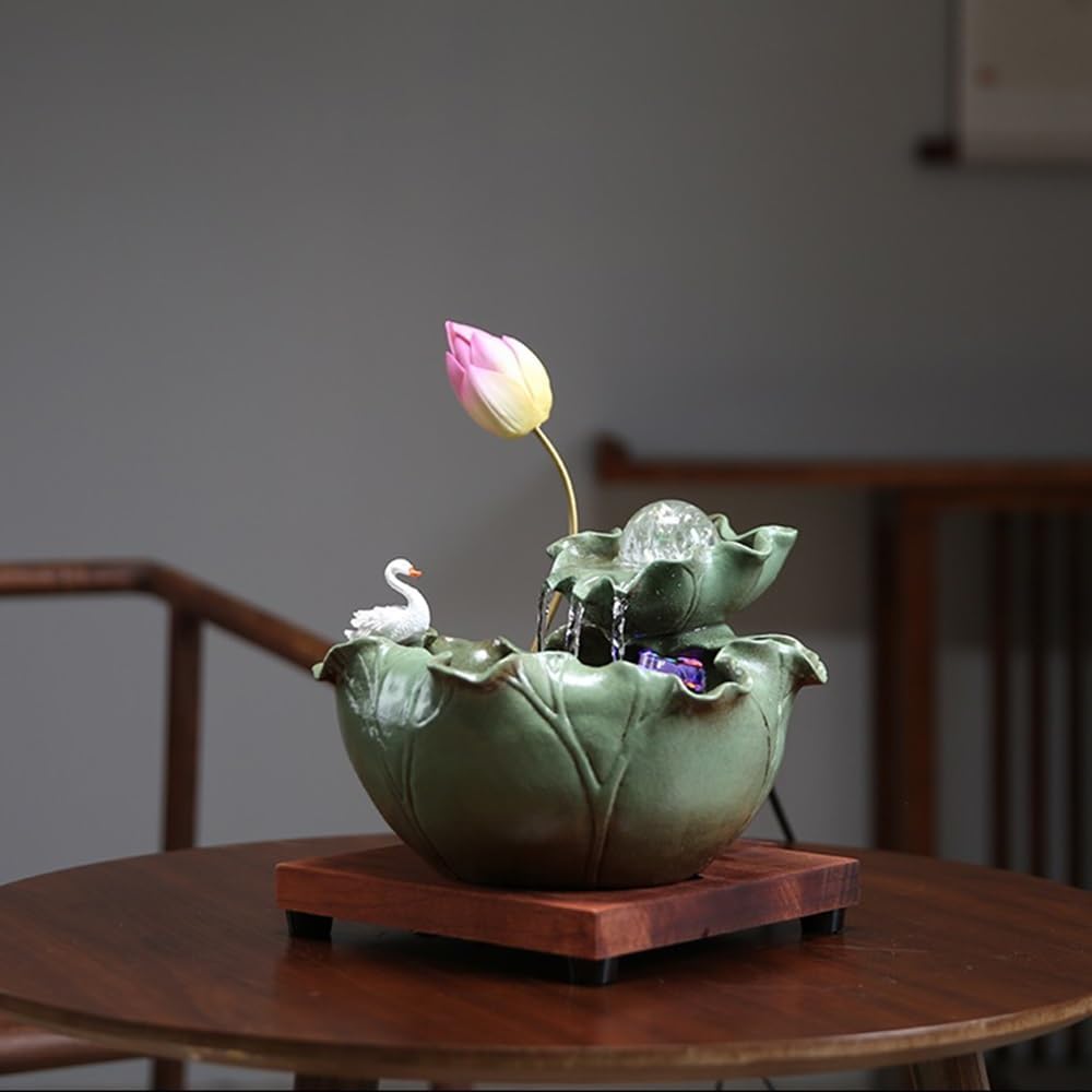 Elegant Desktop Water Fountain with Lotus and Swan Design