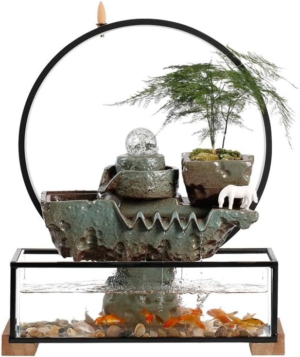 Water Fountains Indoor Tabletop Fountain Creative Flowing Water Fish Tank Ornaments Desktop Fountain Zen Waterfall