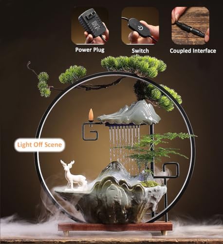 CIFUPUQU Deer Tabletop Water Fountain with LED Light and Incense Holder