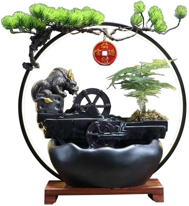 Elegant Tabletop Fountain with Flowing Water and Zen Aesthetic