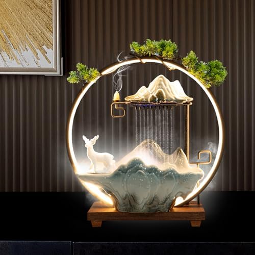 Libsaerty Tabletop Waterfall Fountain with Deer Sculpture