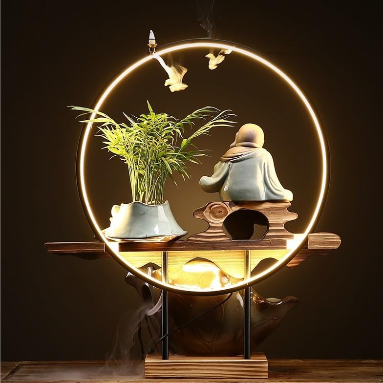 Indoor Fountain Tabletop Fountain Flowing Water Decor with Light Ring