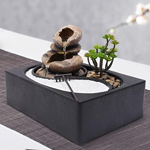 Table Top Water Fountain Indoor with River Rocks and Plants