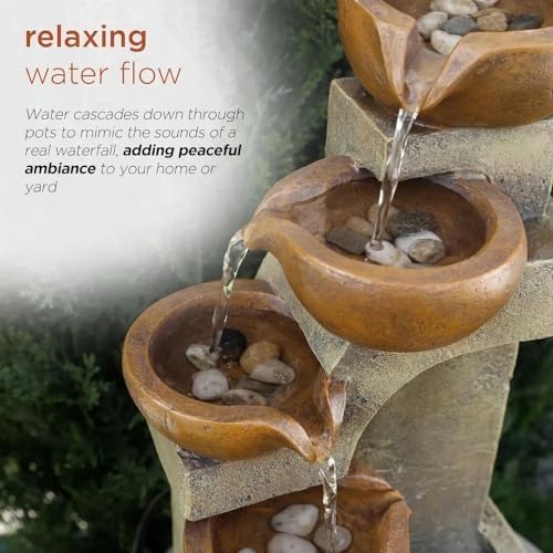 Indoor Outdoor Tabletop Tiered Waterfall Pots with Stone Look