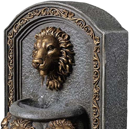 GOSSI 103 Inches Tall Tabletop Classic Lion Head Fountain with Cobblestone and LED Light