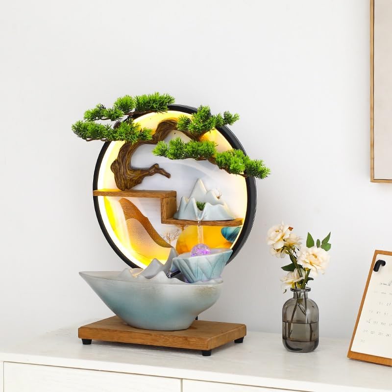 AQWASYUTER Water Fountain Indoor Tabletop Fountain Zen Waterfall Decor Office Desk Ornament