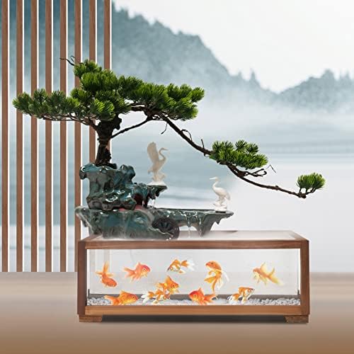 Hanmorfarbi Tabletop Fountain with LED Light and Fish Tank