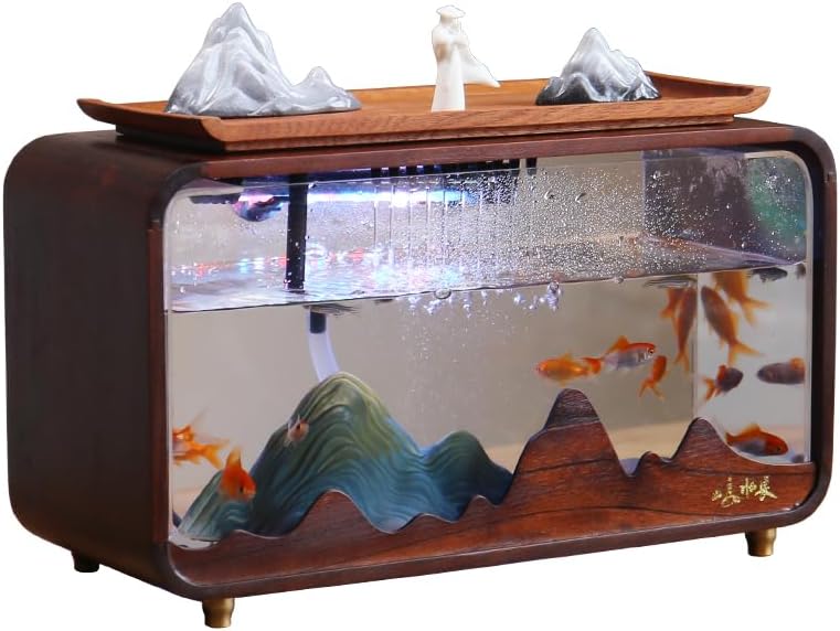 Modern Indoor Desktop Water Fountain with Fish Tank Decoration