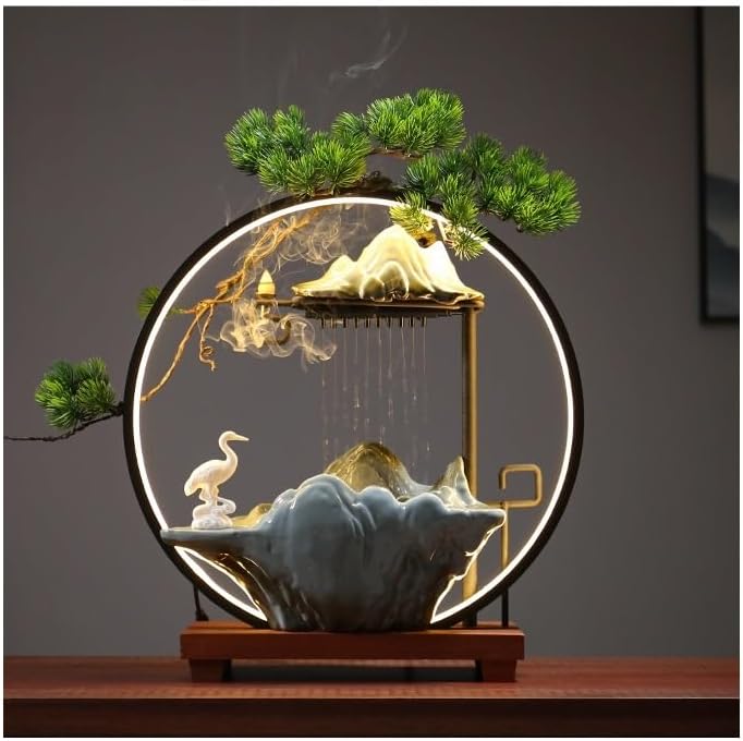 AQWASYUTER Zen Waterfall Desk Fountain with LED Light
