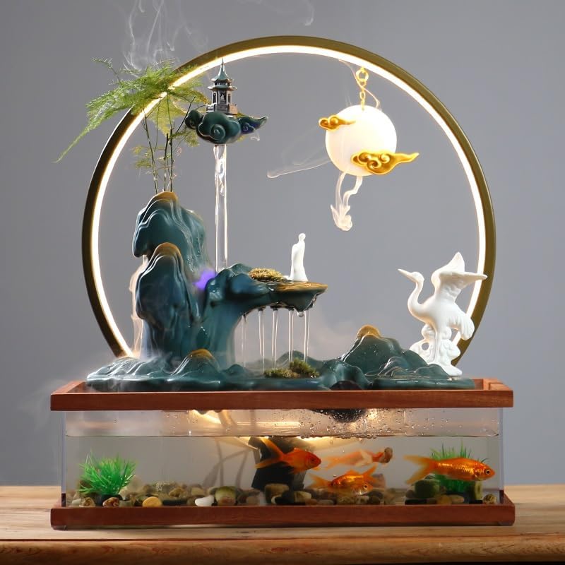 Zen Waterfall Fountain with Goldfish Decor