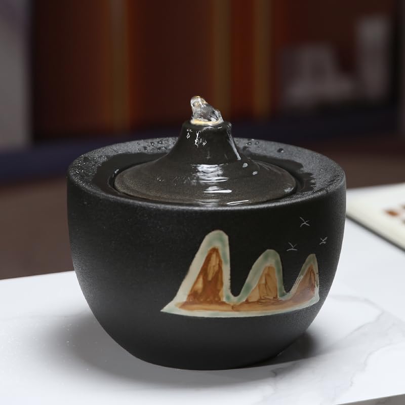 Zen White Ceramic Water Fountain for Home Office Decor