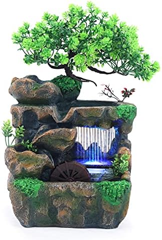 Mini Tabletop Fountain with LED Lights for Home Office