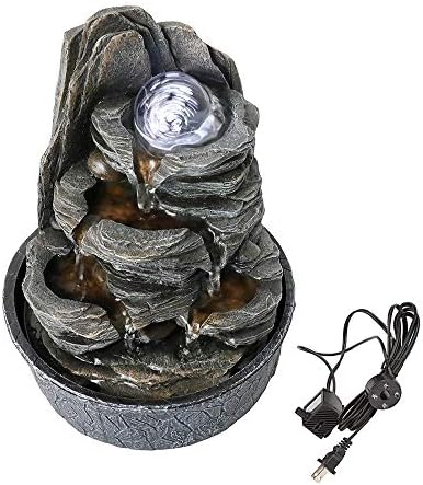Rockery Indoor Water Fountain with LED Lights and Crystal Ball