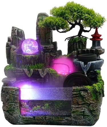 Waterfall Fountain Tabletop with LED Light and Atomizing Effect