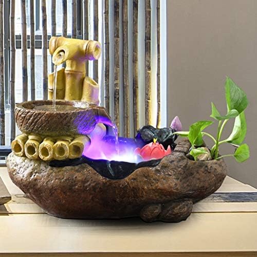 Tabletop Water Fountain with Humidifier and LED Lights Grey