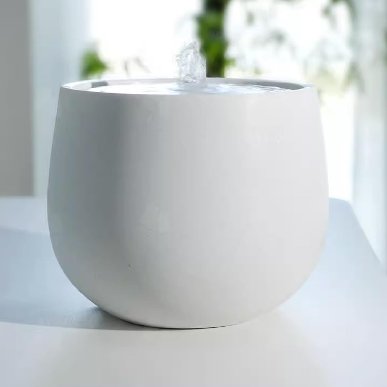White Minimalist Tabletop Fountain with LED Lighting