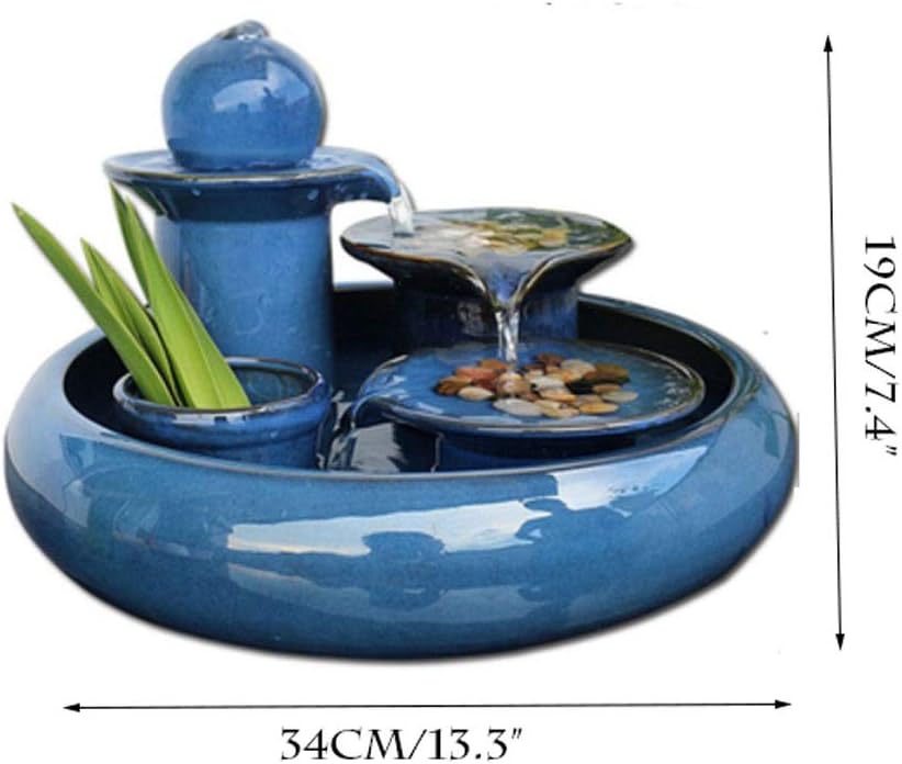 SHQ Blue Tabletop Ceramic Water Fountain for Home Office