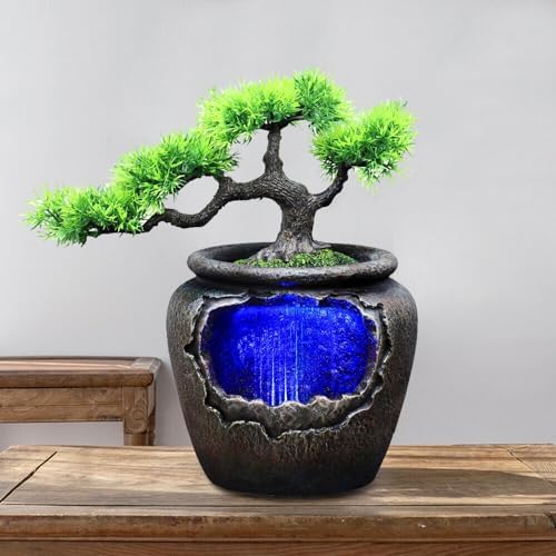 Tabletop Resin Water Fountain with LED Rockery Decor