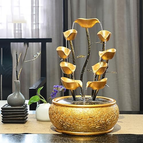 Gold 4-Tier Money Tree Tabletop Waterfall Fountain for Indoor Zen Meditation and Relaxation 1