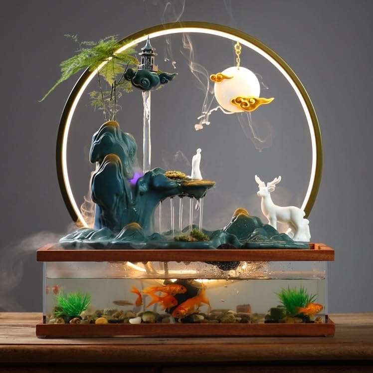 Zen Waterfall Fountain with Goldfish Decor