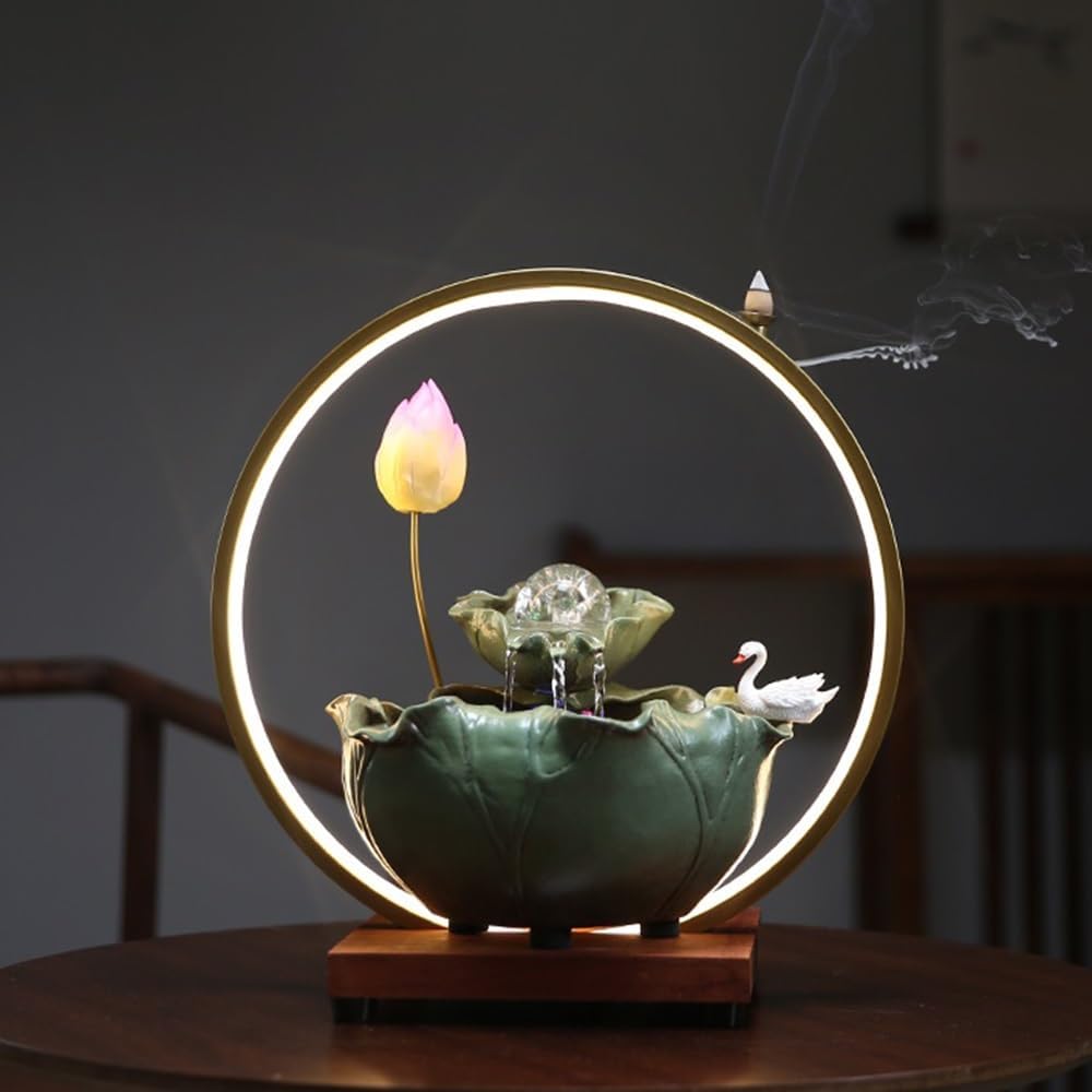 Elegant Desktop Water Fountain with Lotus and Swan Design