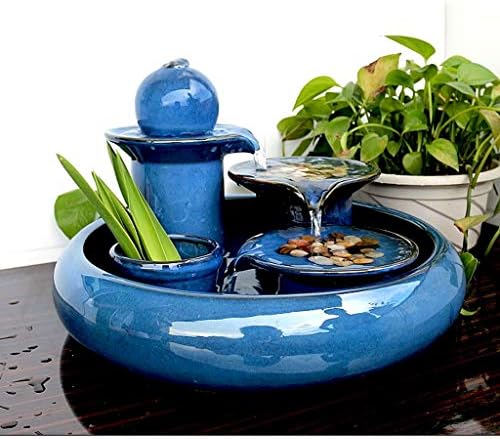 SHQ Blue Tabletop Ceramic Water Fountain for Home Office