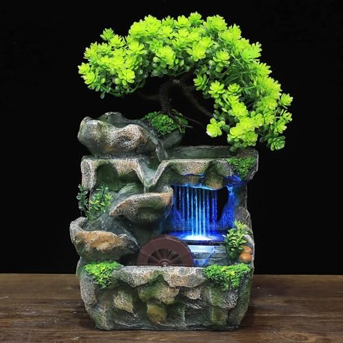 Mini Tabletop Fountain with LED Lights for Home Office