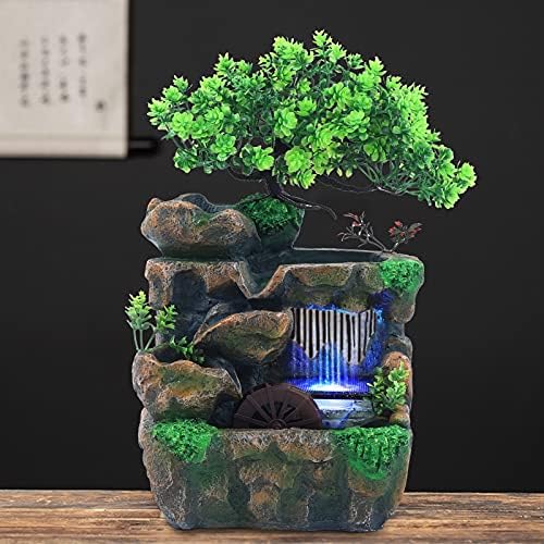Mini Tabletop Fountain with LED Lights for Home Office