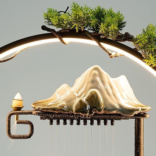 Tabletop Fountain with LED Lights and Pine Tree Decor