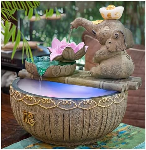 White Stone Texture Elephant Desktop Fountain with Water Circulation