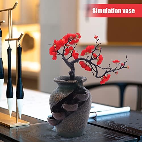 Tabletop Water Fountain with Artificial Flowers for Home Decor