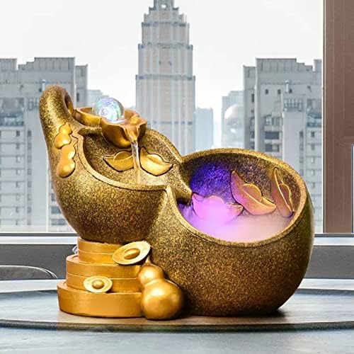 Golden Gourd Tabletop Fountain with Rolling Ball for Home Office Decor