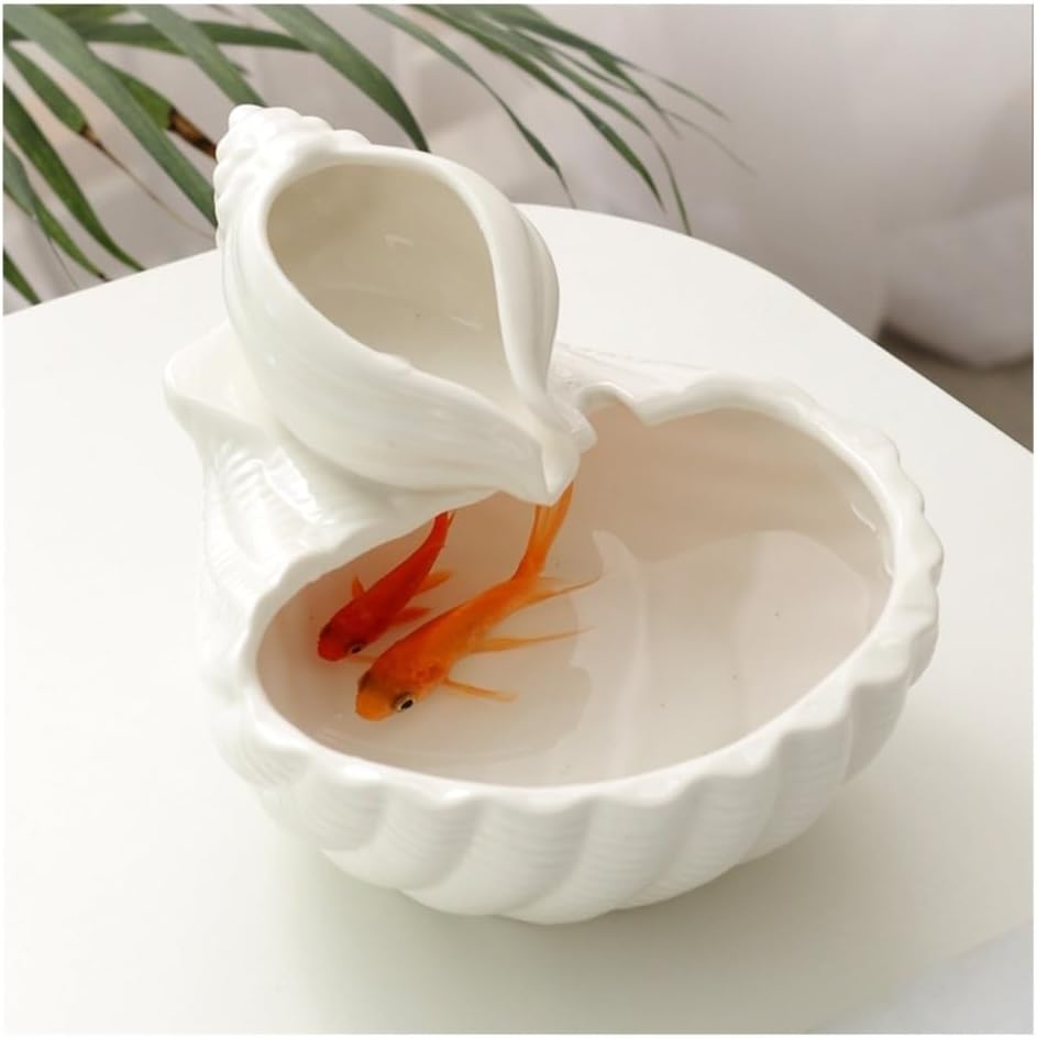 Creative Ceramic Tabletop Fountain with Conch Design - White